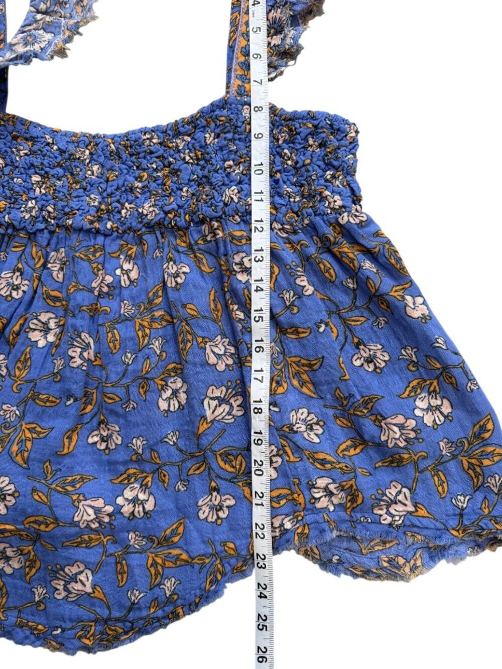Free People Womens Size M Nala Top Babydoll Blue Floral Cotton Smocked NEW - Picture 6 of 10